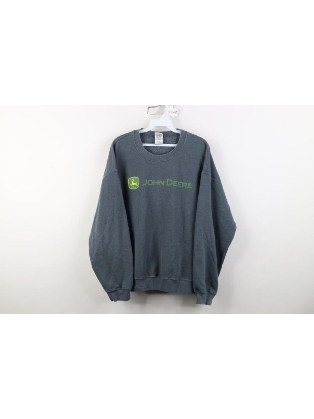 Vintage 90s Y2K Mens Large Faded Spell Out John Deere Tractors Sweatshirt Gray